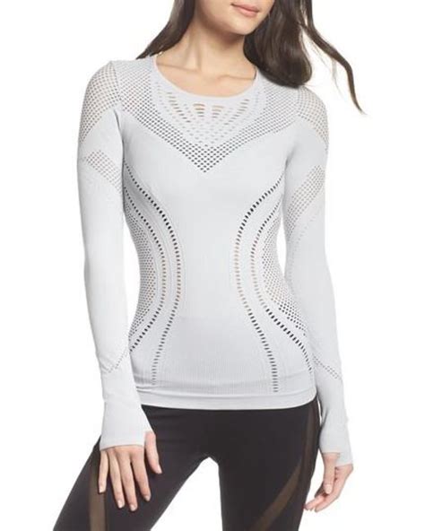 Alo Yoga Lark Mesh Inset Long Sleeve Yoga Top In Gray Lyst