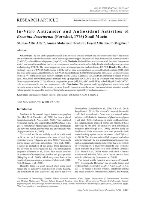 PDF In Vitro Anticancer And Antioxidant Activities Of Eremina