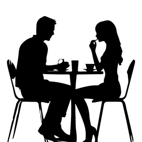 Premium Vector Silhouette Of A Couple Sitting At A Table With Cups Of
