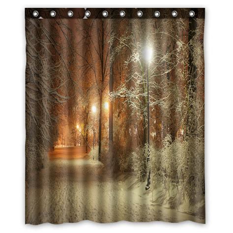 Phfzk Snow View Shower Curtain Winter Alley At Night And Shining