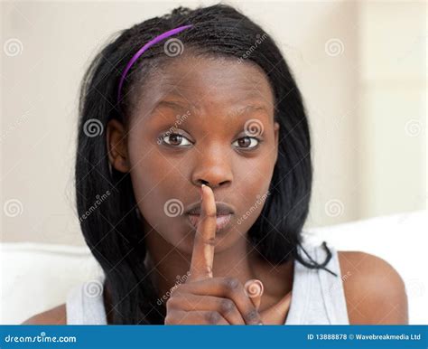 African Female Asking For Silence Stock Photo Image Of Adult Whisper