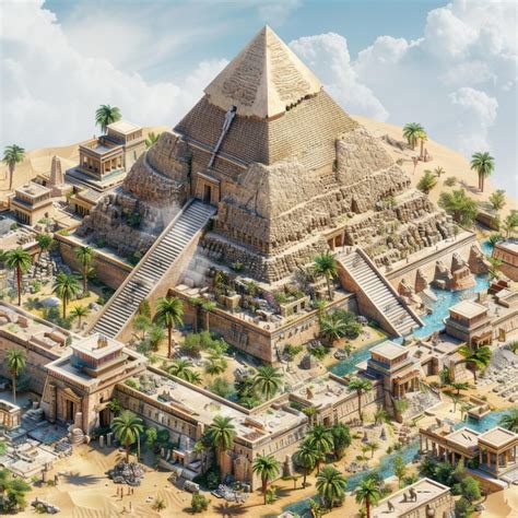 Ancient Egyptian Pyramid Surrounded By Lush Palm Trees And Historic