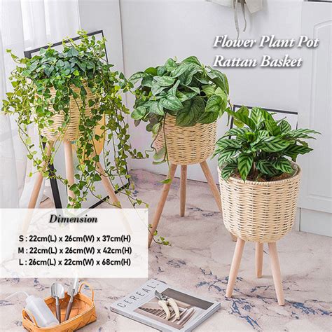 morah pot rack  flower plant pot rattan basket pasu berkaki bekas