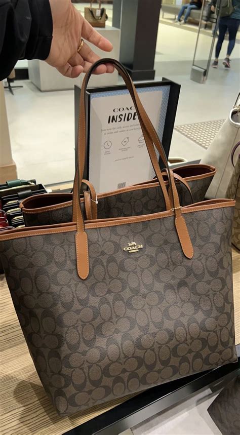 Coach City Tote Bag In Signature Canvas Brown Redwood Vinee Bag