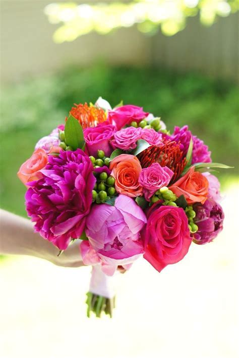 Hot Pink And Orange Spray Roses Peonies Prom Flowers Bouquet Pink