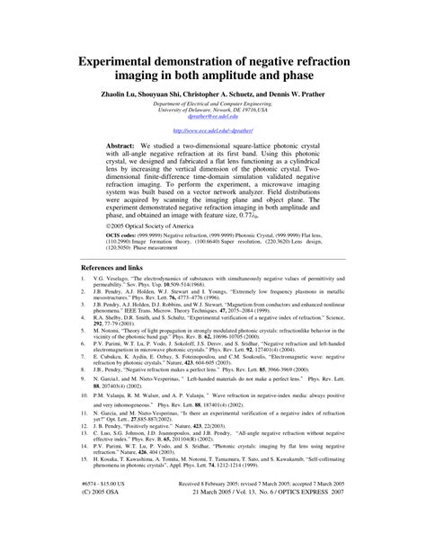 Pdf Experimental Demonstration Of Negative Refraction Imaging In Both