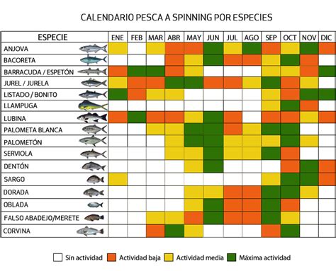 Calendario De Pesca A Spinning Por Especies Pesca A Spinning