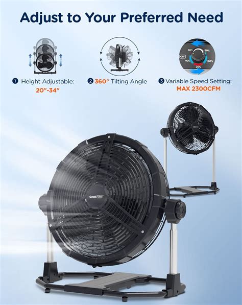 Geek Aire Battery Operated Fan With Adjustable Height And Tilt