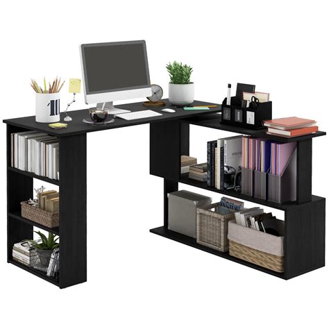 Buy Homcom L Shaped Corner Desk 360 Degree Rotating Home Office Desk With Storage Shelves