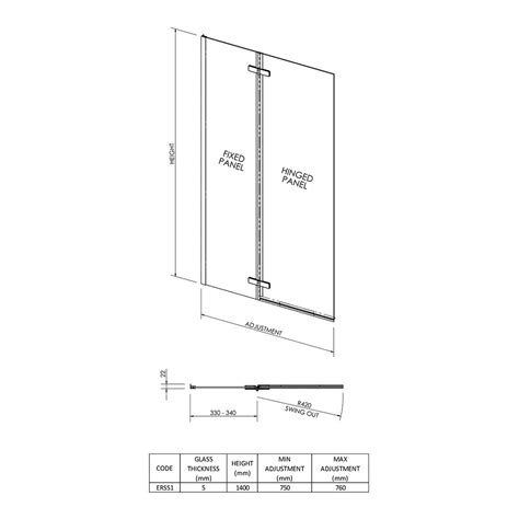 Nuie Ella Screens Square Hinged Bath Screen 1400mm H X 750mm W 6mm