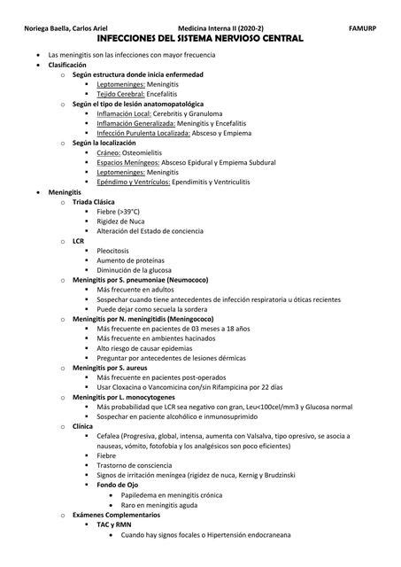 Infecciones Del Sistema Nervioso Central Carlos Ariel Noriega Baella
