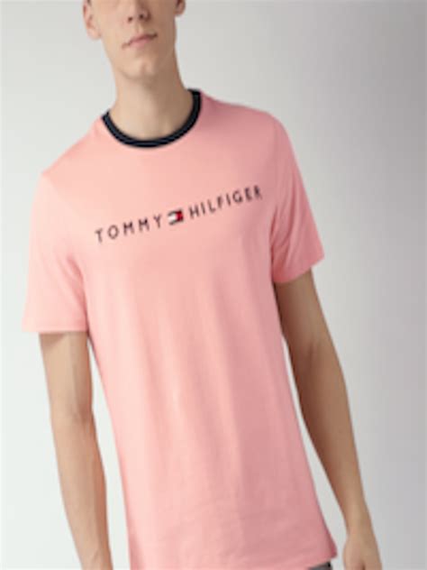 Buy Tommy Hilfiger Men Pink Solid Round Neck Pure Cotton T Shirt