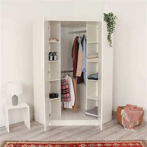 White Corner Wardrobe Bedroom Furniture 2 Door Hanging Rails Shelves