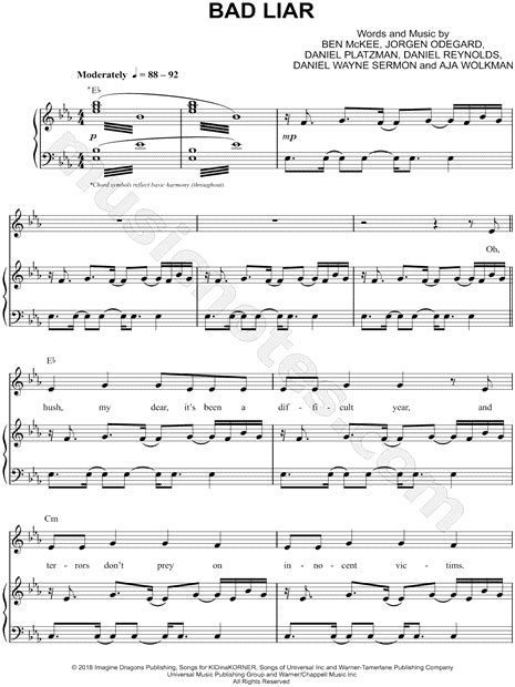 Imagine Dragons Bad Liar Sheet Music In Eb Major Transposable