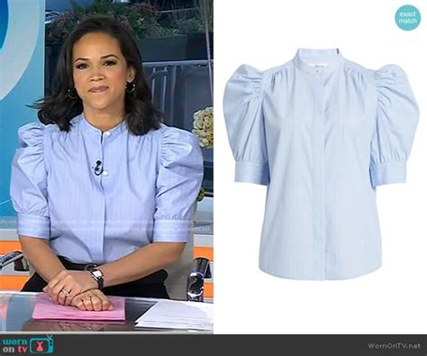 Wornontv Lauras Blue Striped Puff Sleeve Top On Today Laura Jarrett