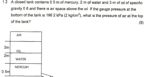 Solved A Closed Tank Contains M Of Mercury M Of Chegg