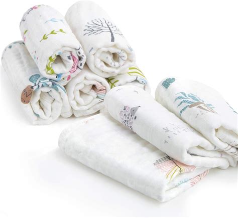 Baby Muslin Washcloths Natural Muslin Cotton With Printed Design