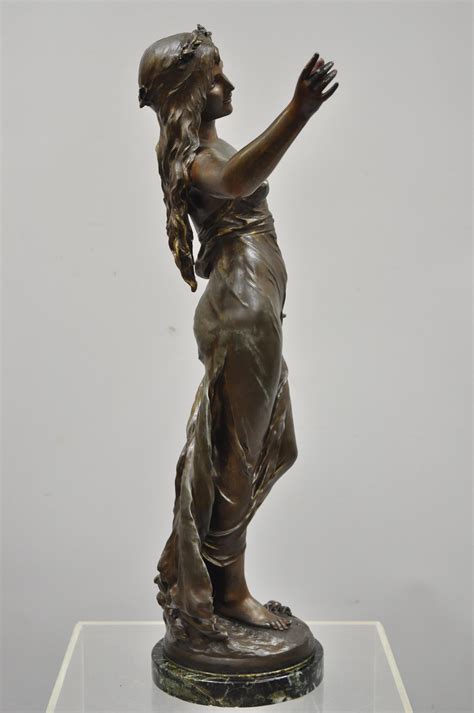 Spelter French Art Nouveau Woman Maiden Sculpture Statue Signed Auguste