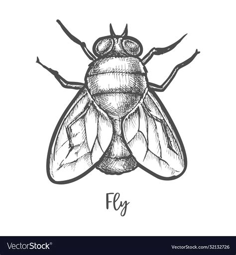 Fly insect sketch or bottle housefly drawing Vector Image