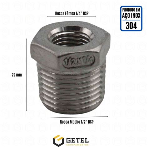 Bucha de Redução Rosca Macho 1 2 BSP x Rosca Fêmea 1 4 BSP Aço