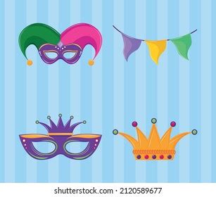 Mardi Gras Carnival Set Icons Design Stock Vector Royalty Free