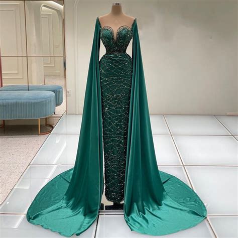 Serene Hill Green Cape Sleeves Luxury Evening Dresses Gowns 2023