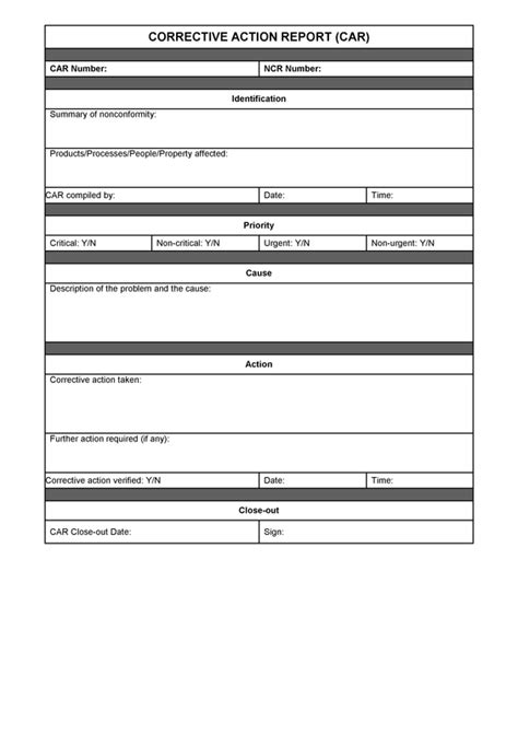 Corrective Action Report Template Business Design Layout Templates