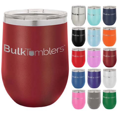 12 oz Wine Tumbler w Lid Logo Laser Engraved Insulated Stainless Steel ...