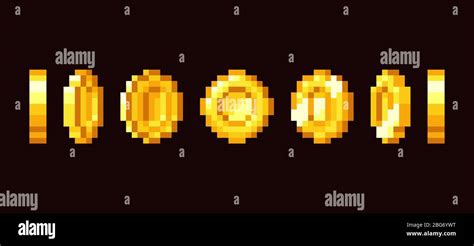 Gold coin animation frames for 16 bit retro video game. Pixel art ...