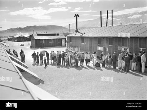 Japanese Americans Waiting In Line At Mess Hall Manzanar Relocation