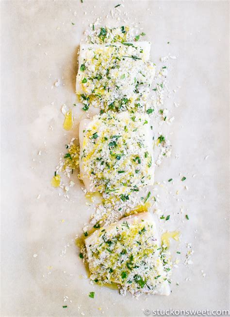 Baked Halibut With A Lemon Herb Crust Stuck On Sweet