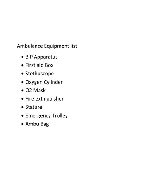 Ambulance Equipment List | PDF