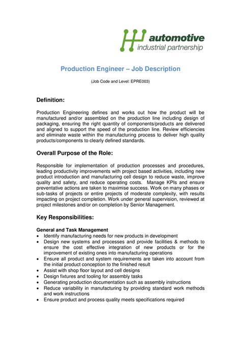 Production Engineer Job Description - How to create a Production ...