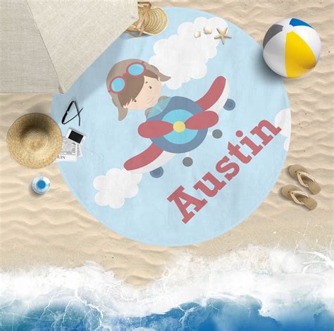 Custom Airplane And Pilot Round Beach Towel Personalized Youcustomizeit