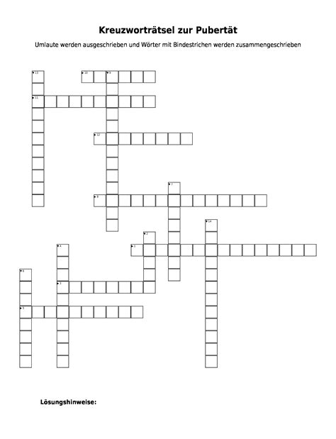 Kreuzworträtsel "Kreuzworträtsel zur Pubertät" als PDF (Arbeitsblatt