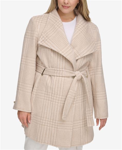 Calvin Klein Womens Plus Size Asymmetrical Belted Wrap Coat Created