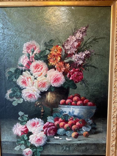 Proantic Painting By Max Carlier Bouquet Of Flowers And F