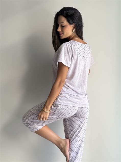 Pijama capri coração mescla Lory lingerie Ilhota SC