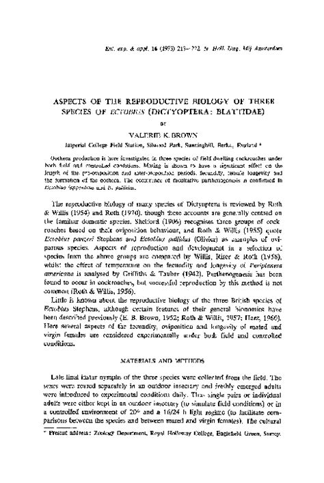 (PDF) Aspects of the Reproductive Biology of Three Species of Ectobius (Dictyoptera: Blattidae ...