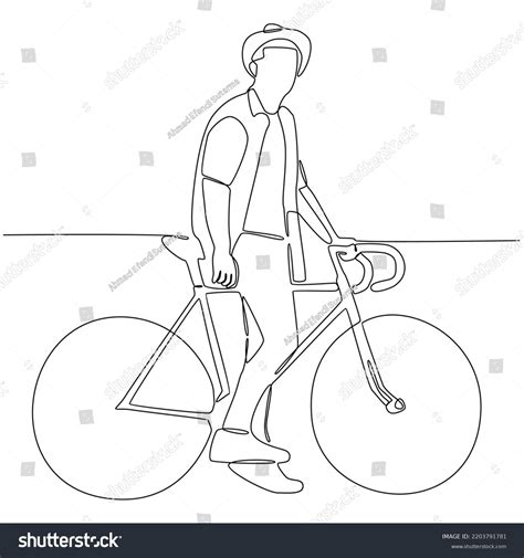 Continuous Line Drawing Man Bicycle Stock Vector Royalty Free