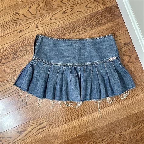 Vintage 2000s Pleated Denim Mini Skirt By Depop