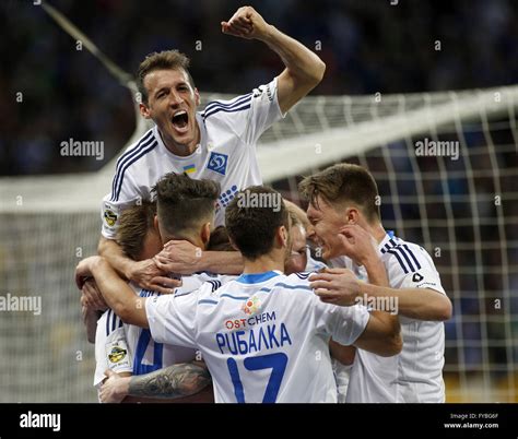 Brazilian defender of FC Dynamo Kiev Danilo Silva and Dynamo players ...
