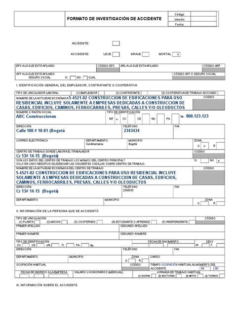 Formato De Investigacion De Accidentes Incidentes De Trabajo 1