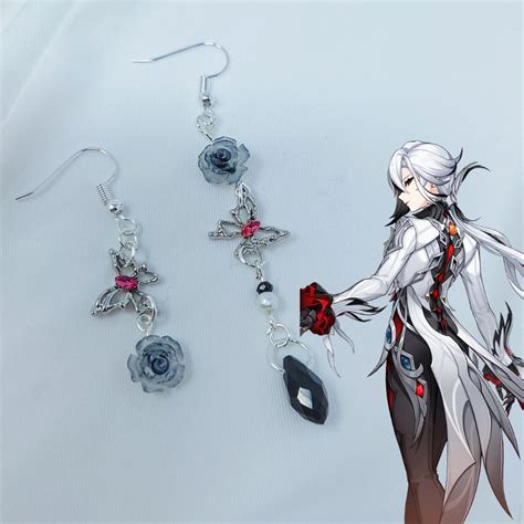 Genshin Impact Arlecchino Earrings Genshin Jewelry Black And White Rose