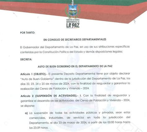 Abi Gobernaci N De La Paz Emite Decreto Que Declara Auto De Buen