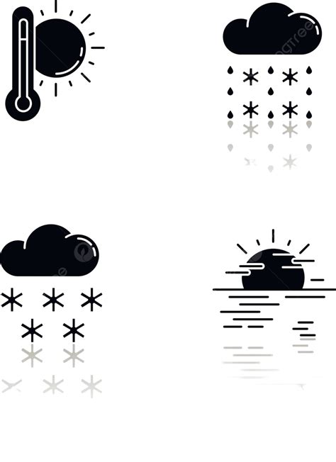 Set Of Black Glyph Icons With Drop Shadows Depicting Forecasted Temperature And Precipitation