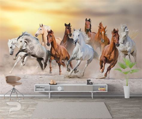 Wild Horses WALL MURAL, Stallion Wall Decor, Running Horses Wall Mural Art, Large Mural ...