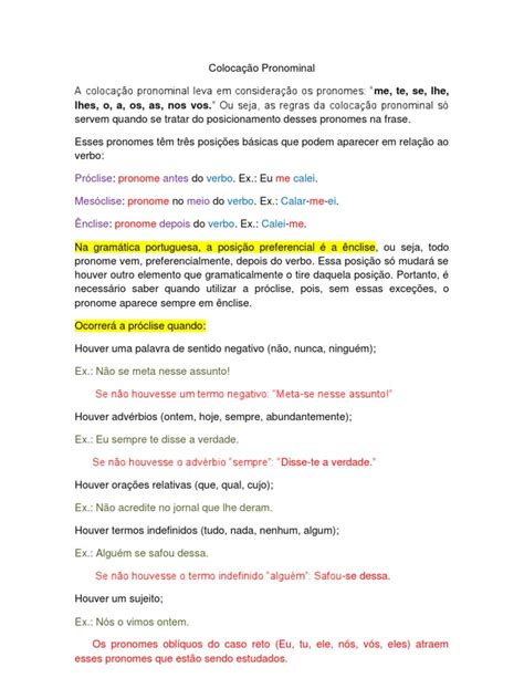 Colocação - Pronominal - Resumo | PDF