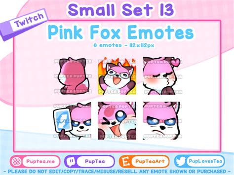 6x Cute Pink Fox Emotes Pack For Twitch Youtube And Discord Small Set