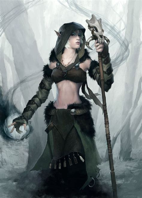 Druid By Clintcearley Female Wild Wood Elf Staff Magic Character Portraits Fantasy